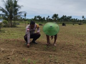 Bhabinkamtibmas Kampung Yetty Dukung Ketahanan Pangan Lewat Monitoring Lahan Pertanian Warga