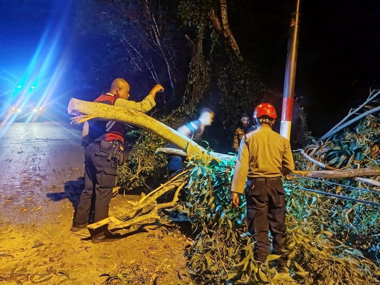 Sinergi Polri dan Masyarakat Bersihkan Pohon Tumbang di Belakang RS Bhayangkara